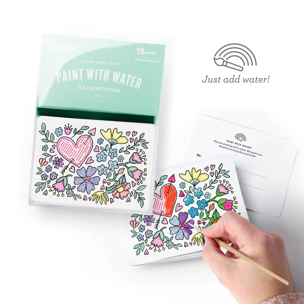 Paint with Water Valentine Cards - Floral