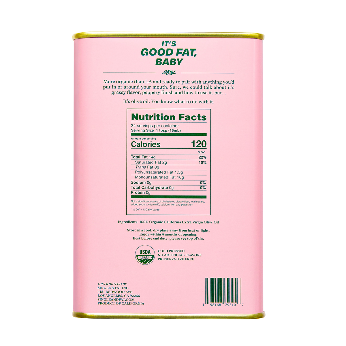 Single & Fat Organic Virgin Olive Oil