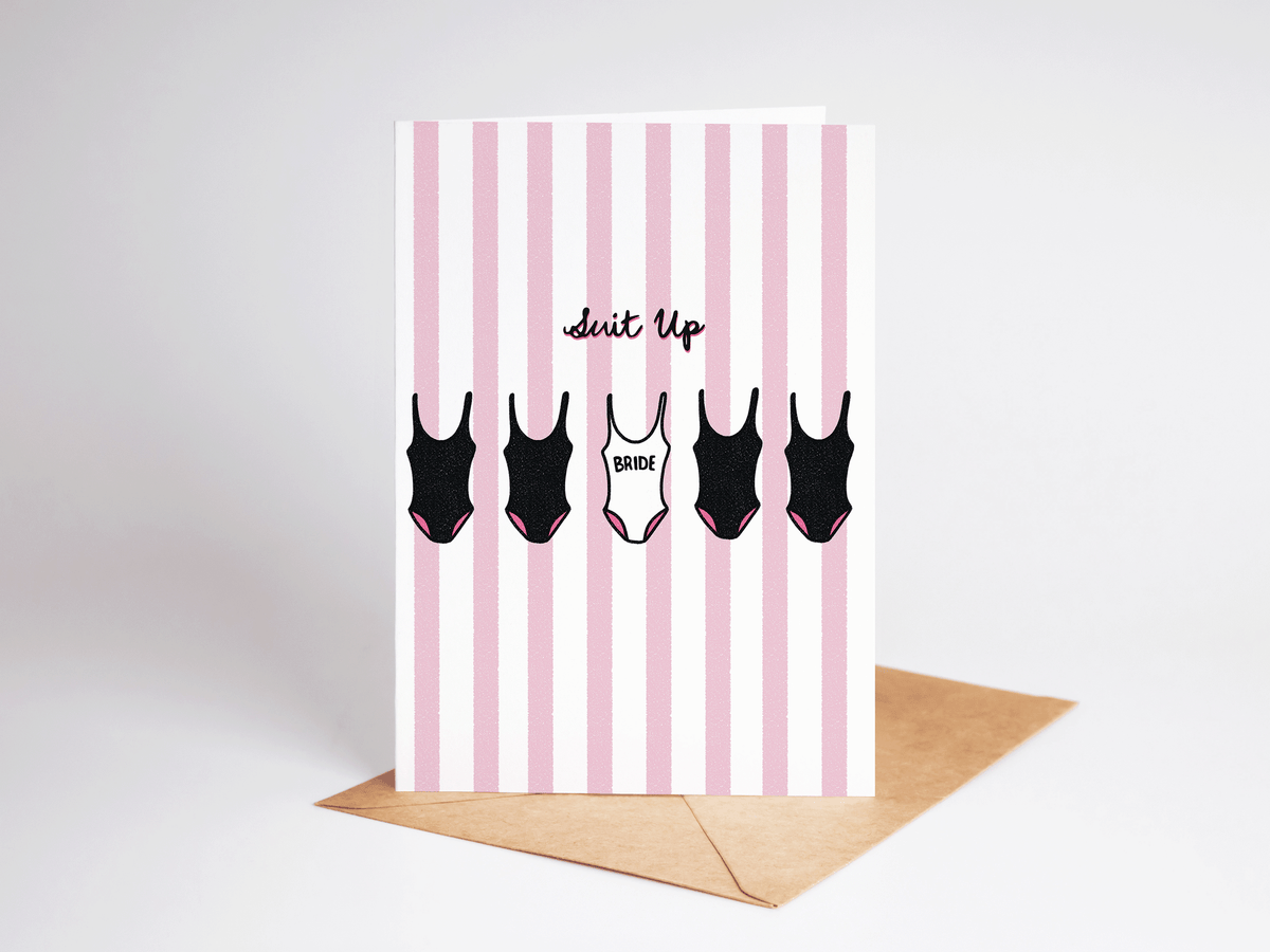 Suit Up Swimsuit Bachelorette Bride Engagement Greeting Card