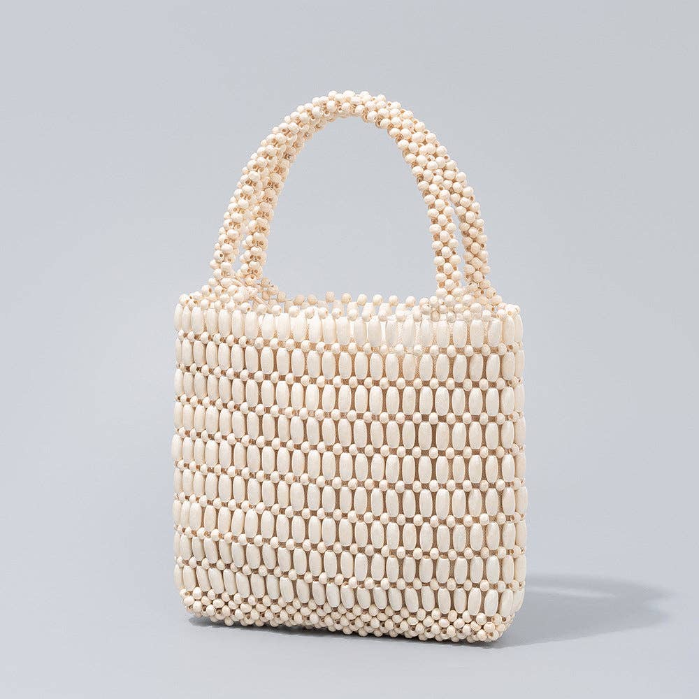 Handmade Wooden Bead Woven Handbags Brown