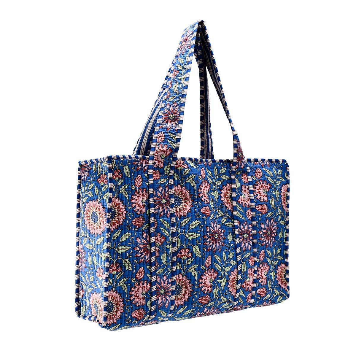Small Blue Cotton Tote Bag (Zipper)
