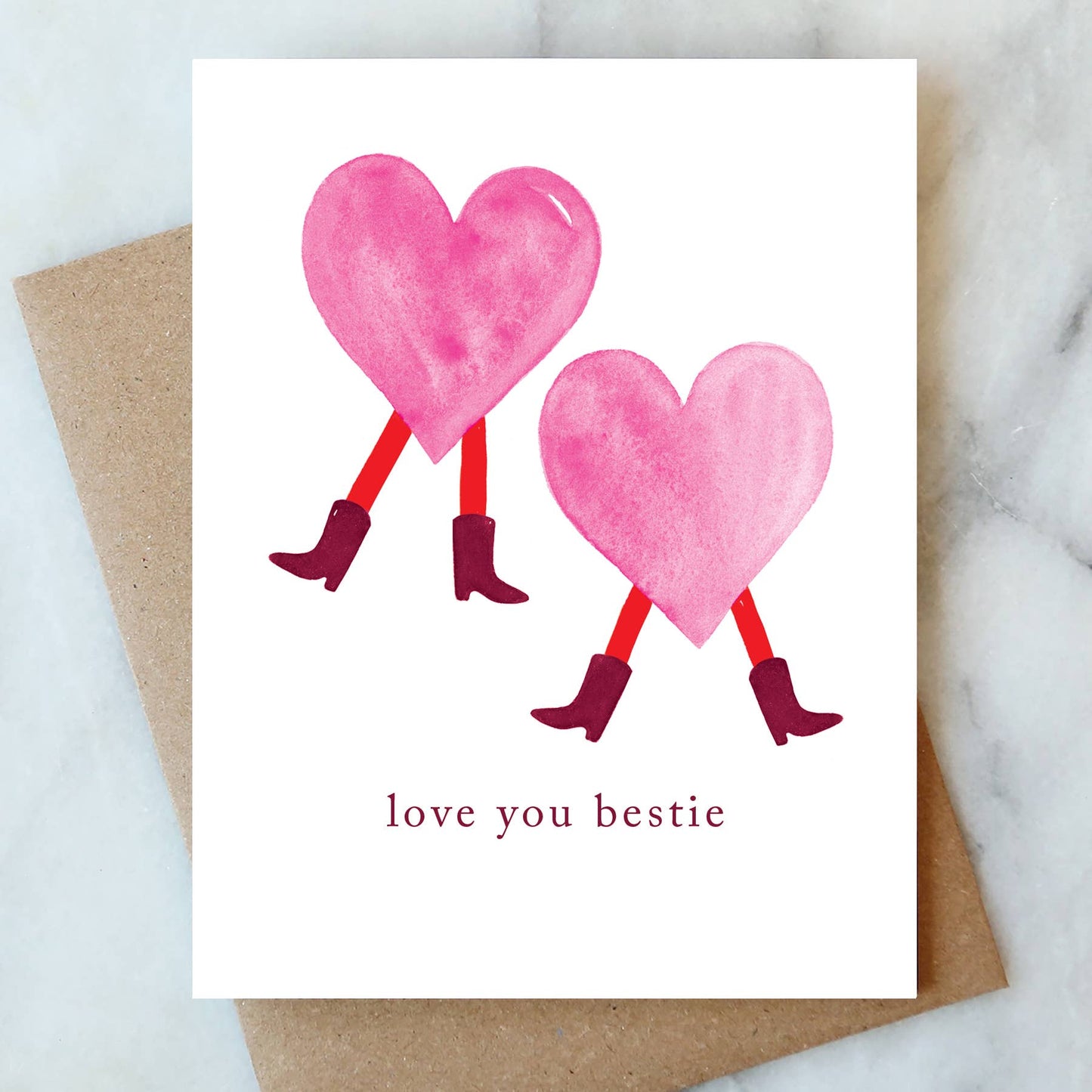 Love You Bestie Dancing Hearts Card