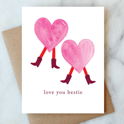 Love You Bestie Dancing Hearts Card