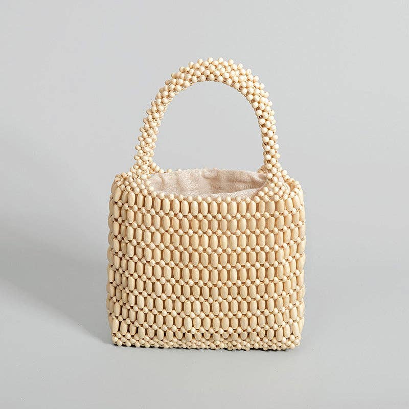 Handmade Wooden Bead Woven Handbags Brown