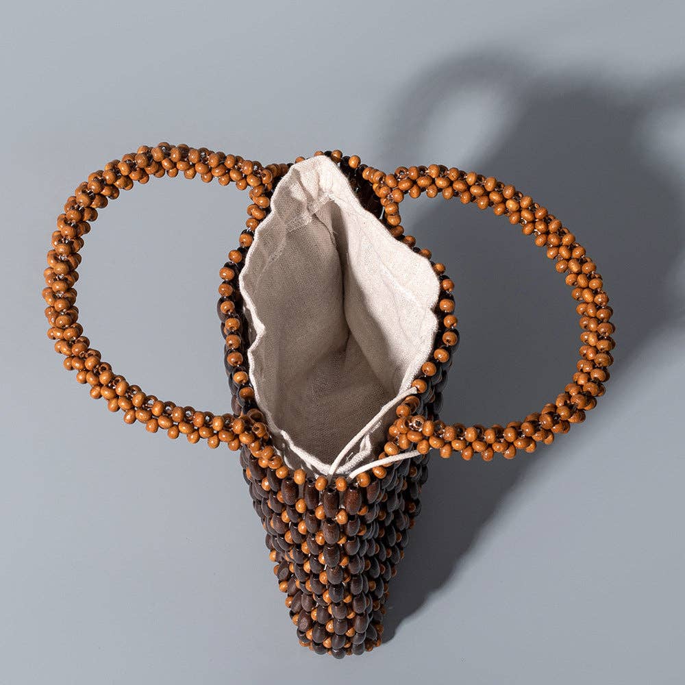 Handmade Wooden Bead Woven Handbags Brown