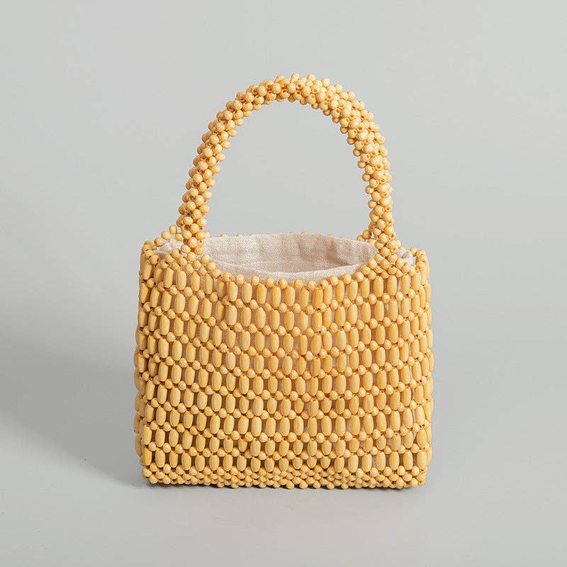 Handmade Wooden Bead Woven Handbags Brown