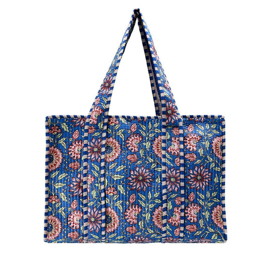 Small Blue Cotton Tote Bag (Zipper)