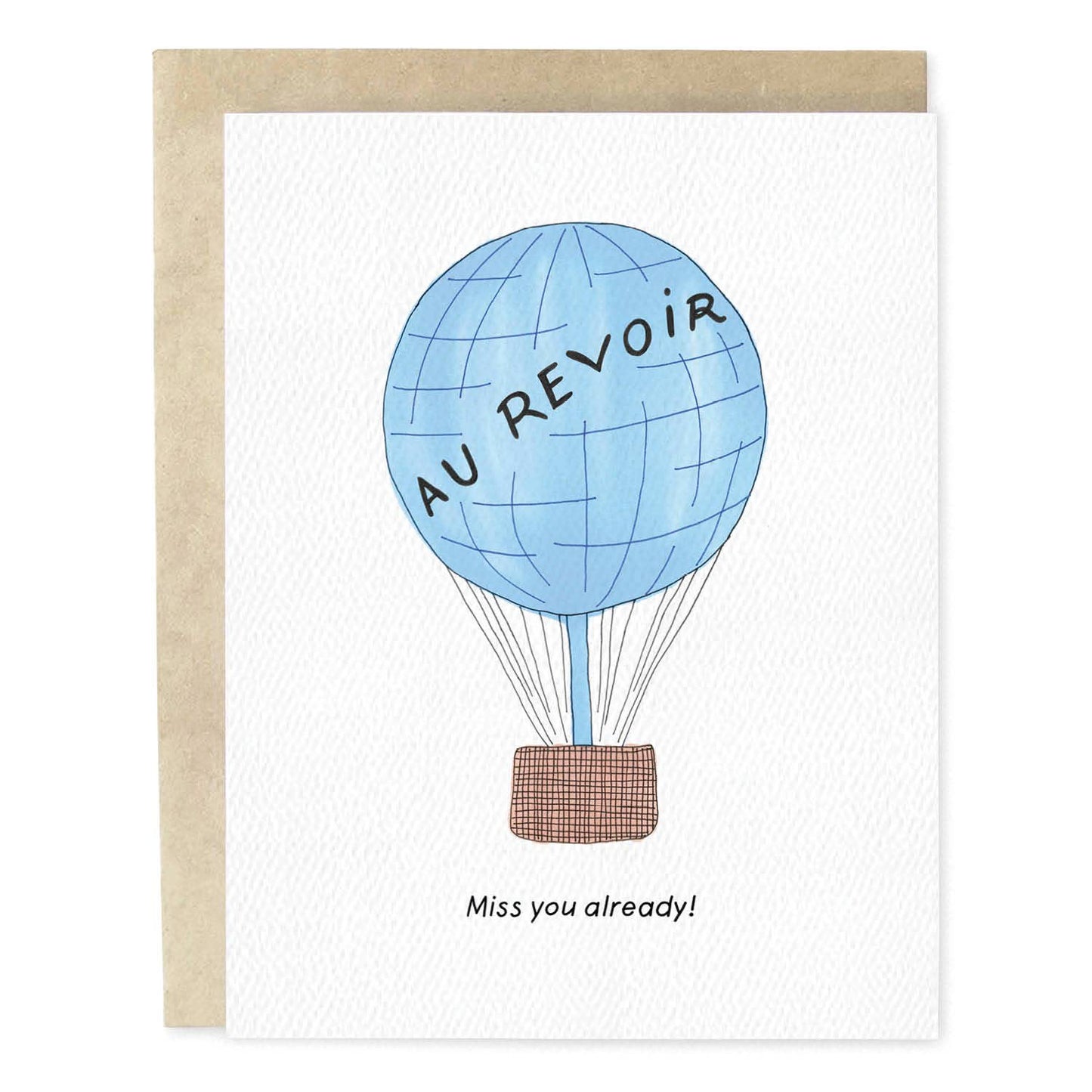 Au Revoir Balloon Miss You Hand-Illustrated Greeting Card