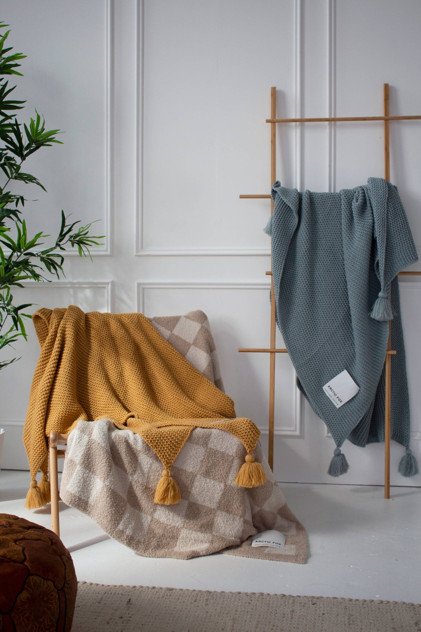Beige Checkered Blanket