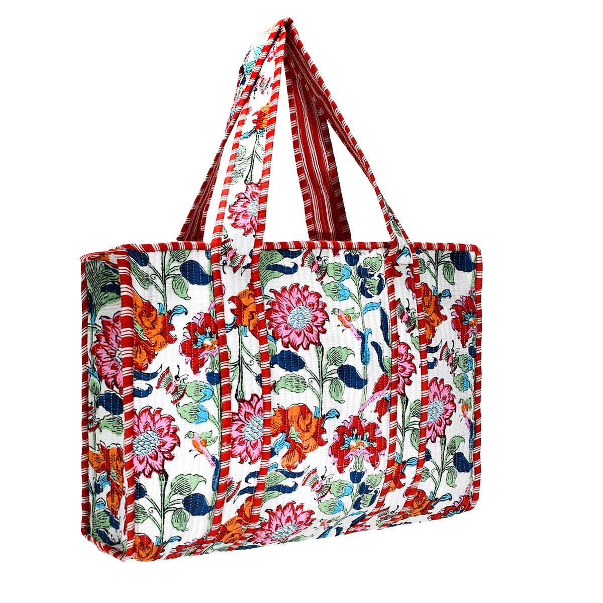 Small White & Red Cotton Print Bag (Zipper)