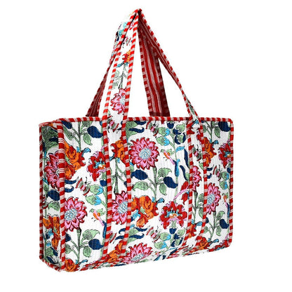 Small White & Red Cotton Print Bag (Zipper)