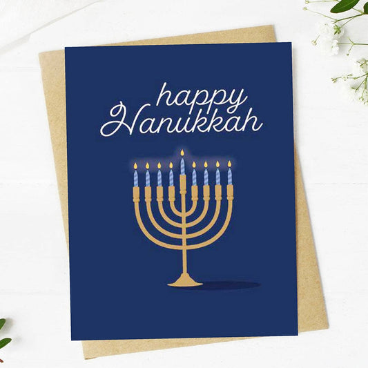 "Happy Hanukkah" Blue Greeting Card