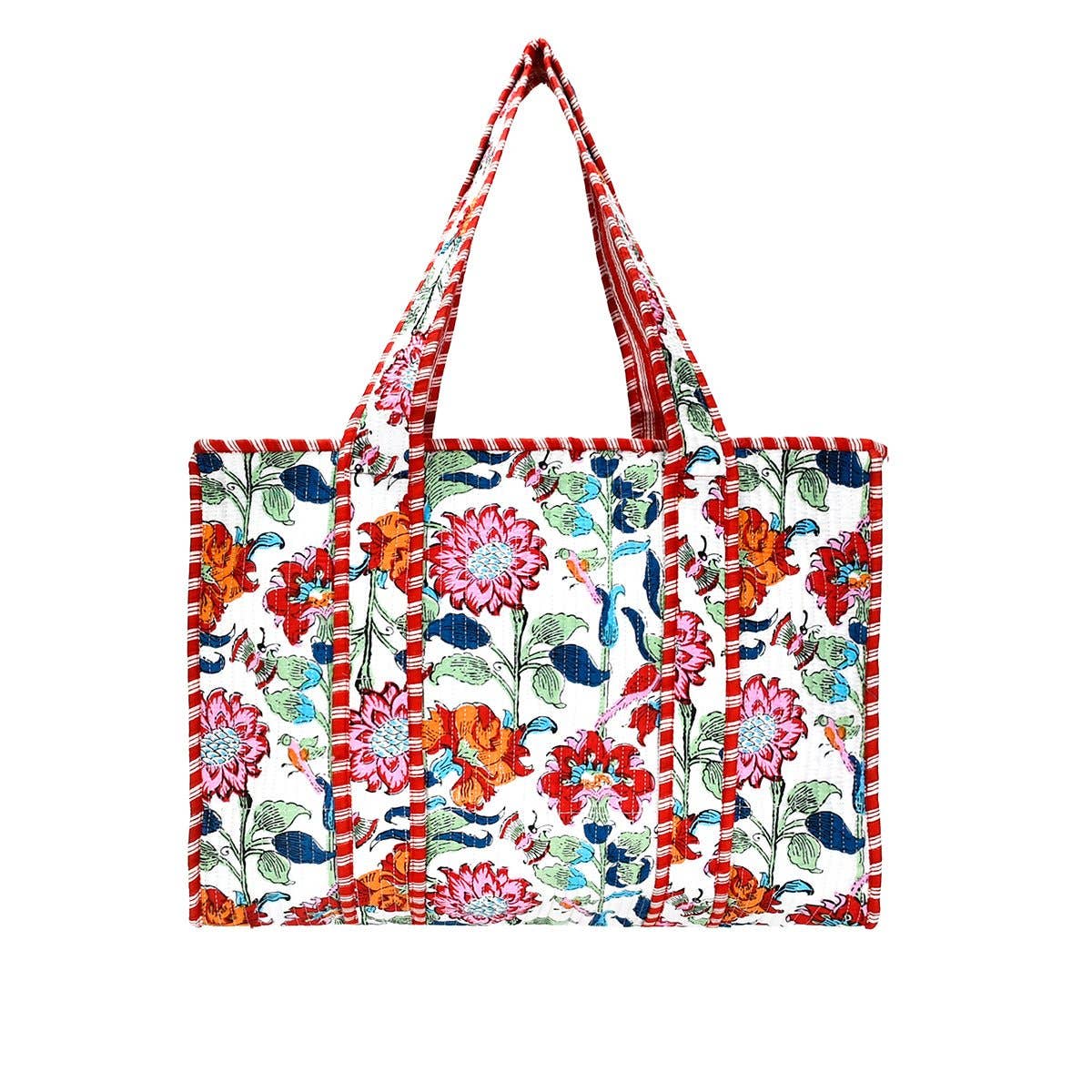 Small White & Red Cotton Print Bag (Zipper)
