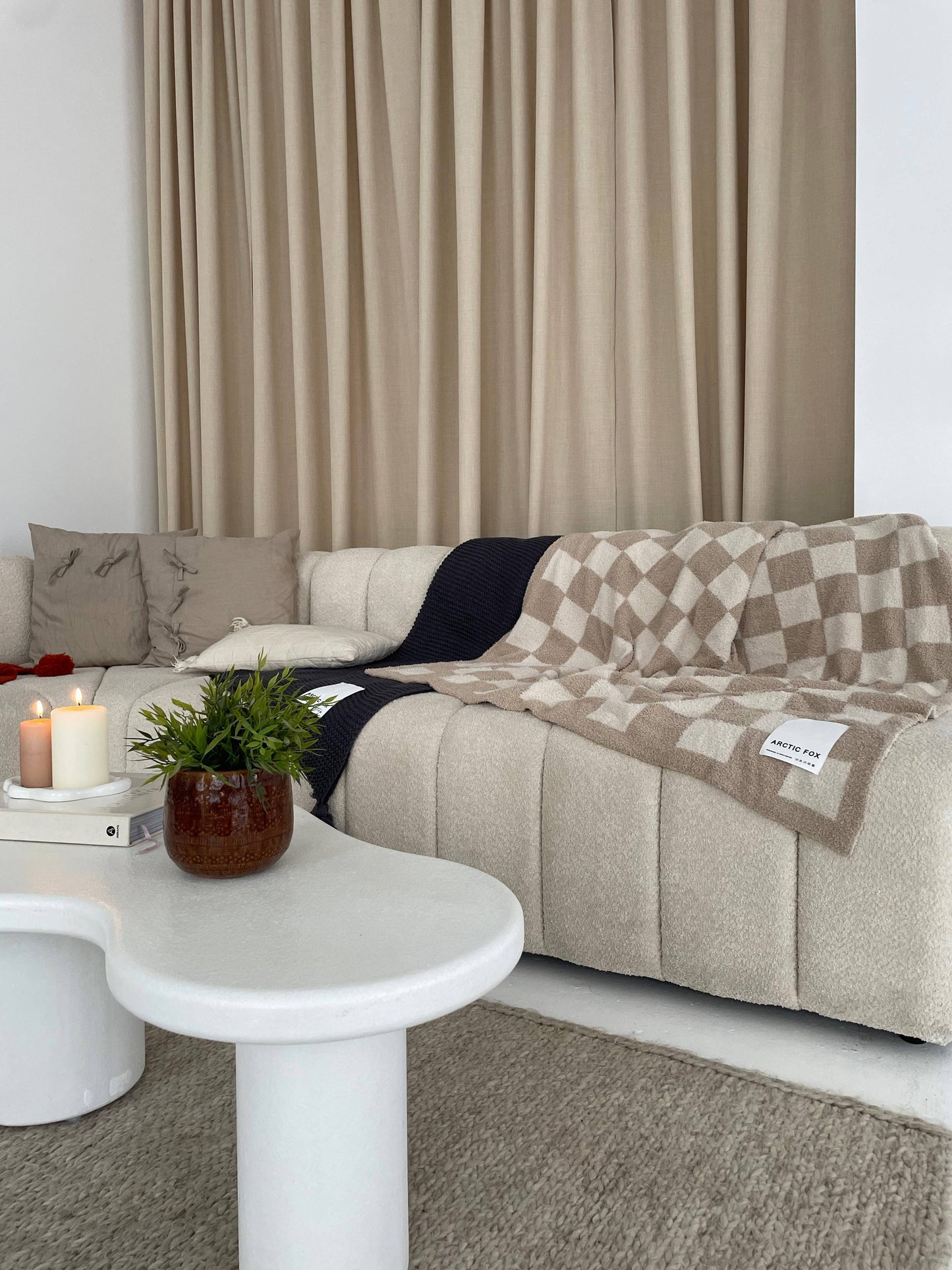 Beige Checkered Blanket