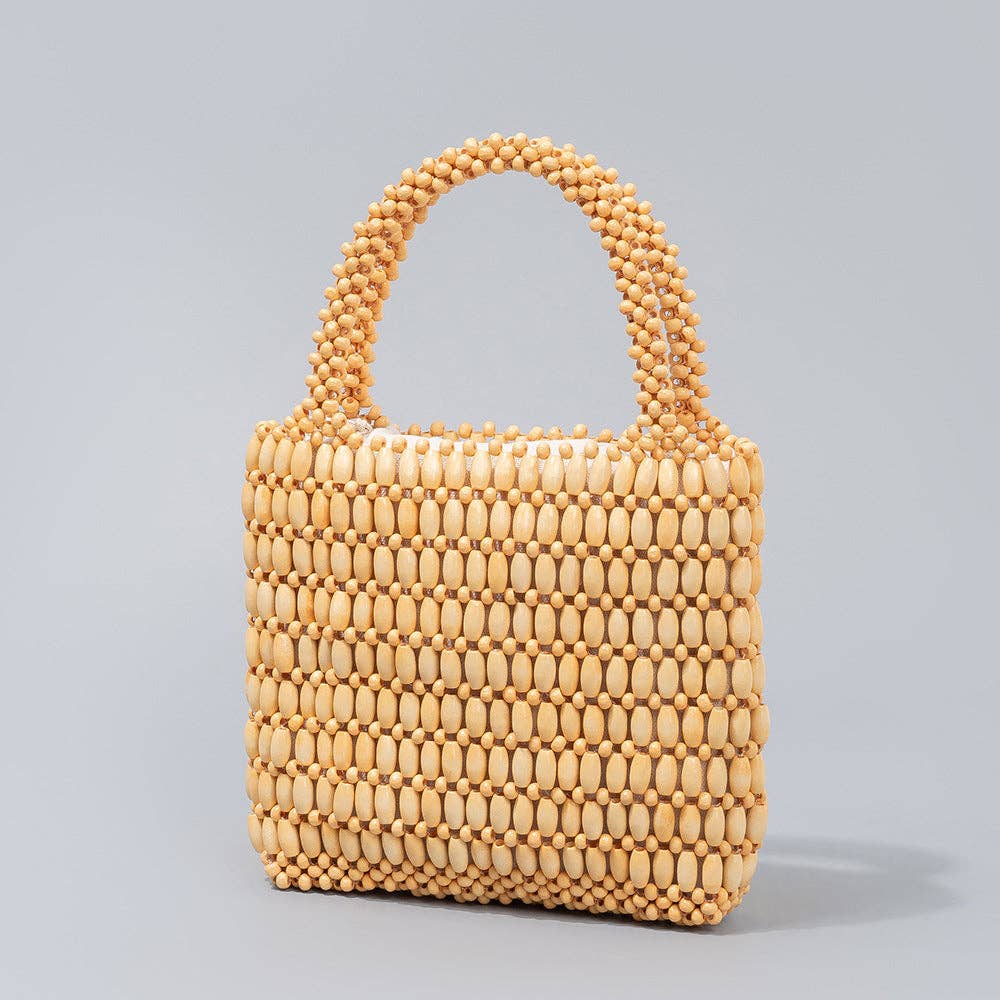Handmade Wooden Bead Woven Handbags Brown