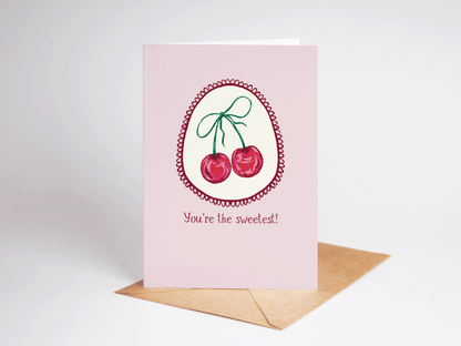You're the Sweetest! Cherry Thanks Coquette Greeting Card