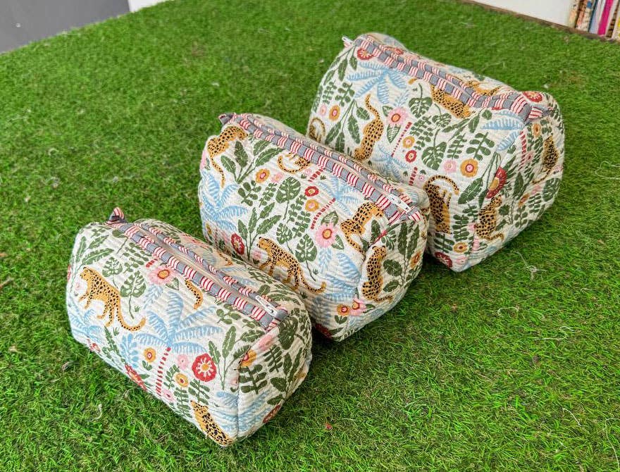Tiger Printed Cotton Quilted Bag Zipper Makeup Bags