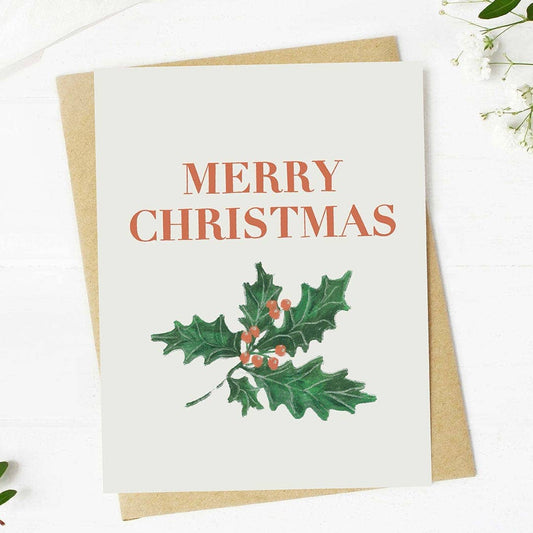 Merry Christmas Holly Greeting Card