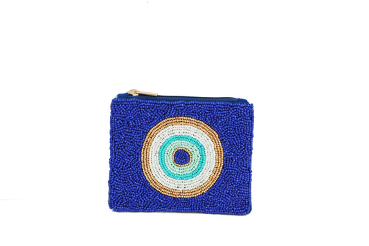 Evil Eye Beaded Coin Purse (Blue)