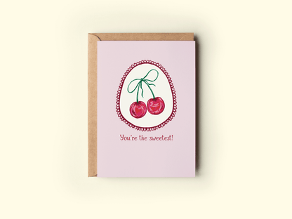 You're the Sweetest! Cherry Thanks Coquette Greeting Card
