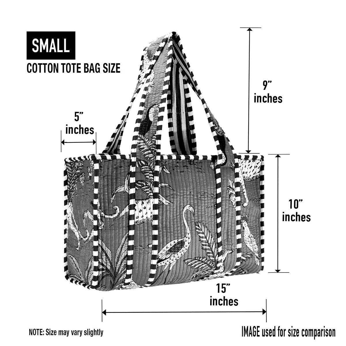 Small Yellow Cotton Block Print Tote Bag (Zipper)
