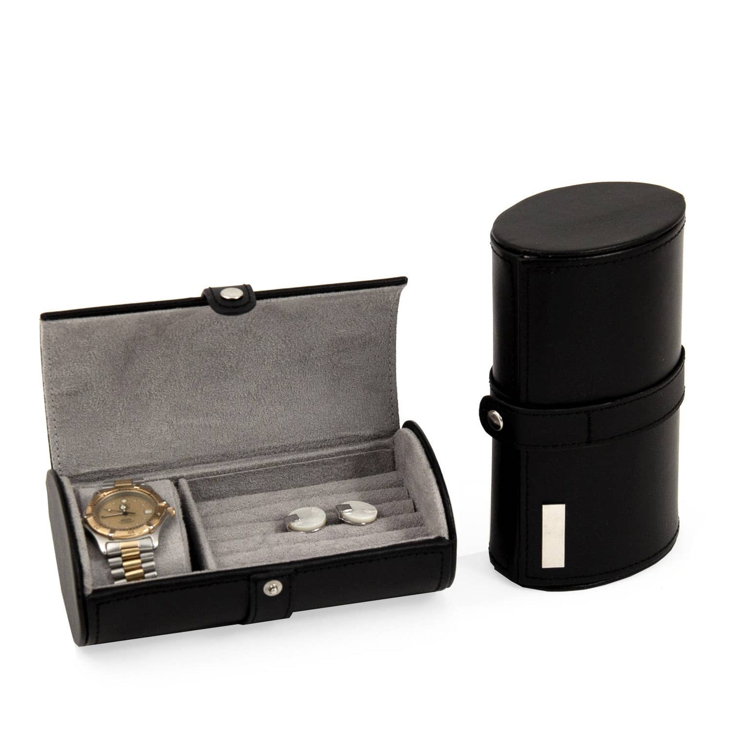 Black Leather Watch and Cufflink Travel Case