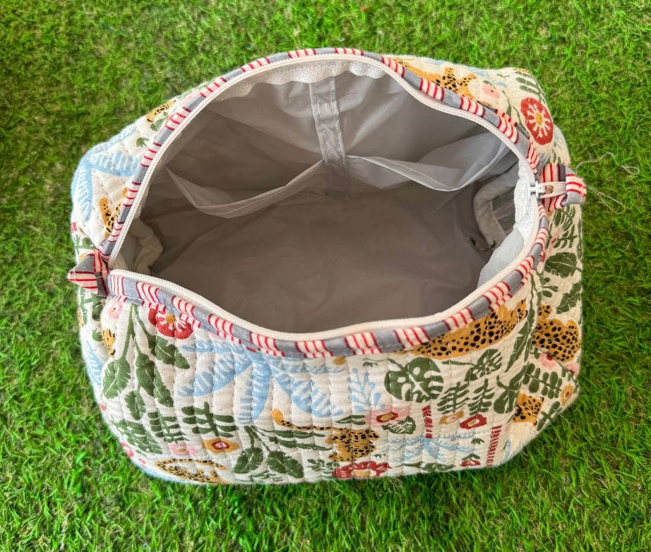 Tiger Printed Cotton Quilted Bag Zipper Makeup Bags