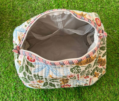 Tiger Printed Cotton Quilted Bag Zipper Makeup Bags