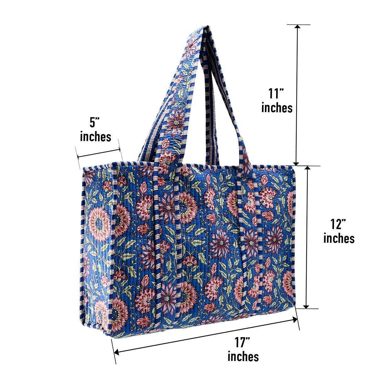 Small Blue Cotton Tote Bag (Zipper)