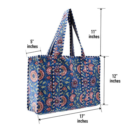 Small Blue Cotton Tote Bag (Zipper)