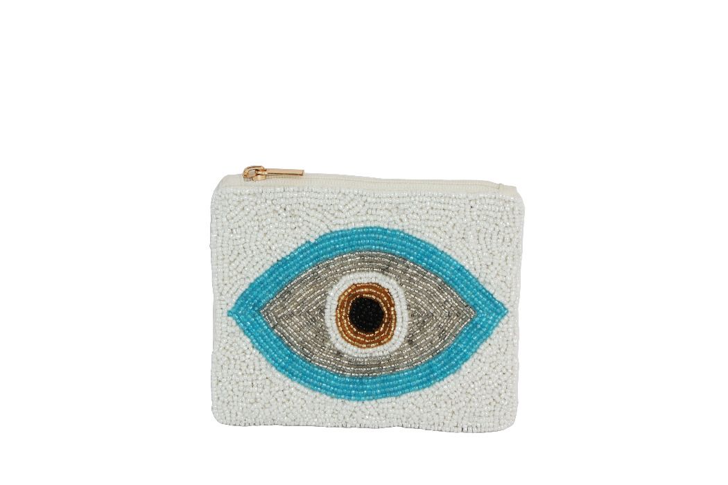 Evil Eye Beaded Coin Purse (White)