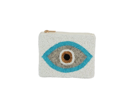 Evil Eye Beaded Coin Purse (White)