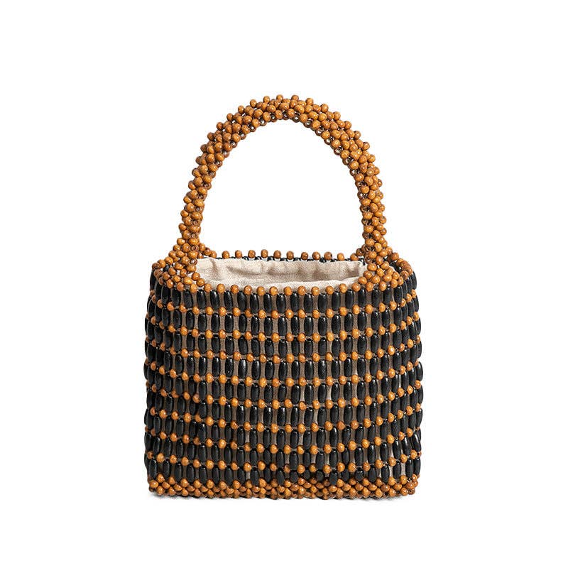 Handmade Wooden Bead Woven Handbags Brown