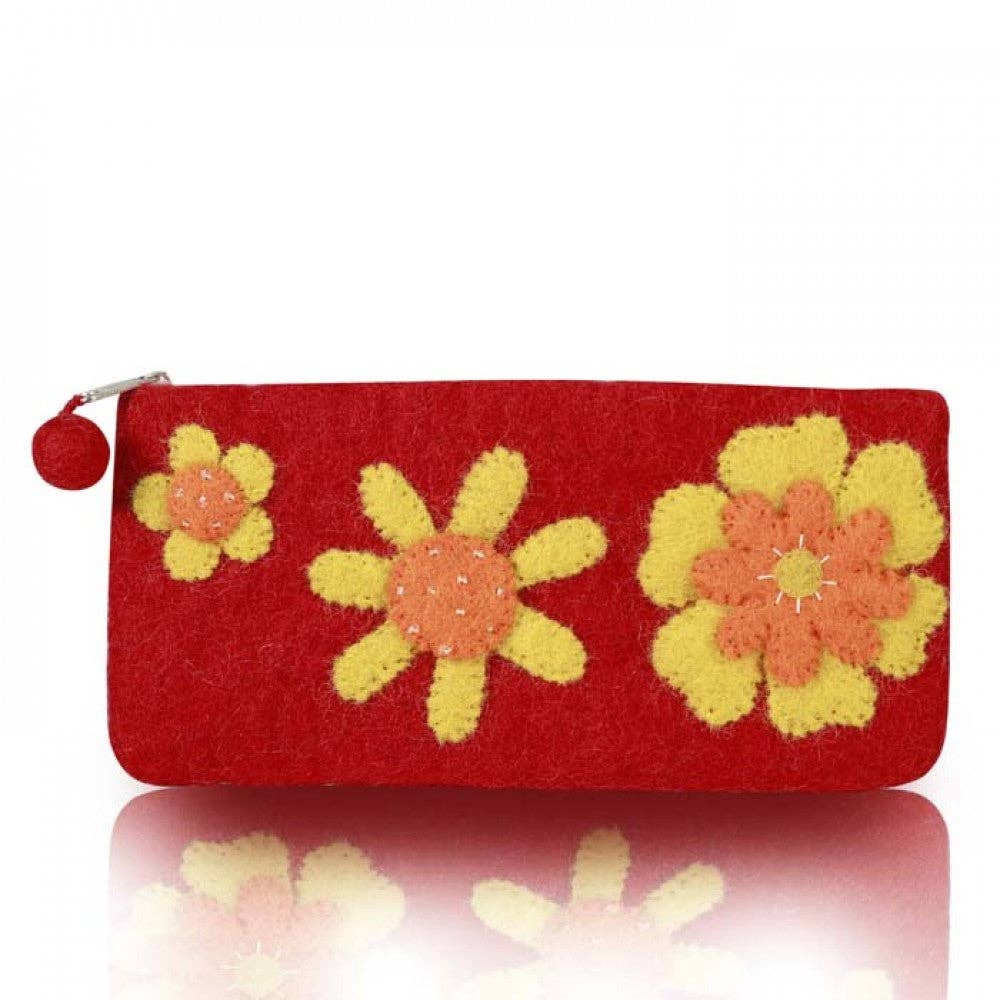 Red Flower Felt Pencil Case